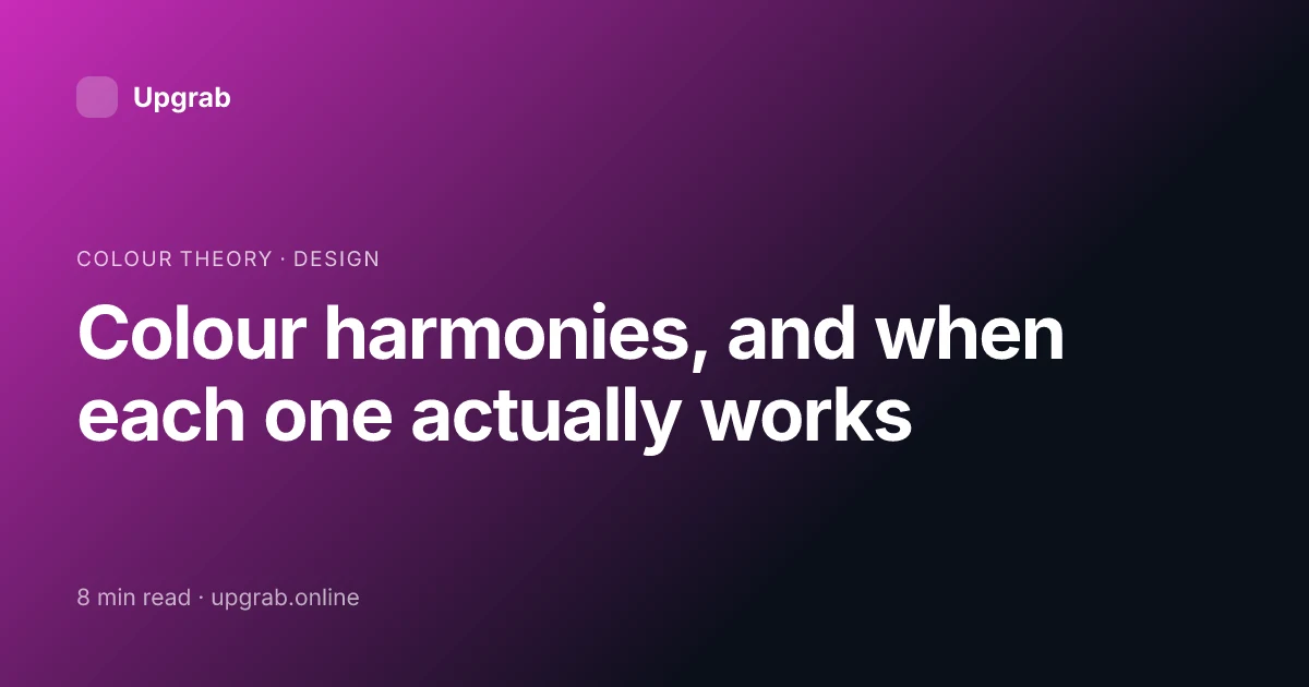 Title card for the article “Colour harmonies, and when each one actually works”, filed under colour theory.