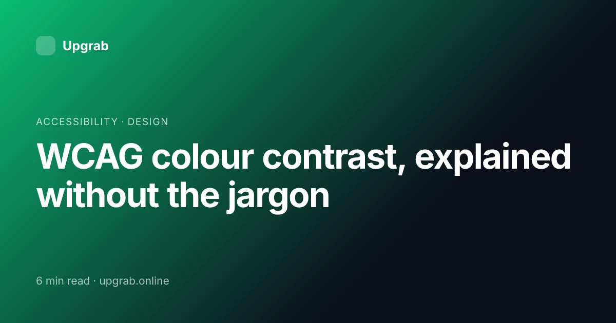 Title card for the article “WCAG colour contrast, explained without the jargon”, filed under accessibility.